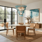 Calyra Tiered Glass Chandelier in Aqua and Brass