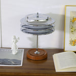 Calystron Sculptural Chrome Table Lamp with Leather Accent