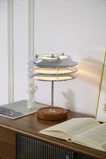 Calystron Sculptural Chrome Table Lamp with Leather Accent