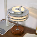 Calystron Sculptural Chrome Table Lamp with Leather Accent