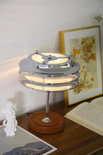 Calystron Sculptural Chrome Table Lamp with Leather Accent
