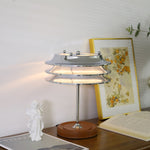 Calystron Sculptural Chrome Table Lamp with Leather Accent