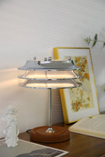 Calystron Sculptural Chrome Table Lamp with Leather Accent