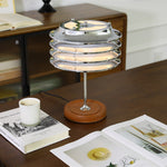 Calystron Sculptural Chrome Table Lamp with Leather Accent