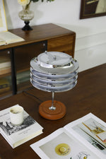 Calystron Sculptural Chrome Table Lamp with Leather Accent