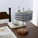 Calystron Sculptural Chrome Table Lamp with Leather Accent