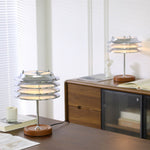 Calystron Sculptural Chrome Table Lamp with Leather Accent