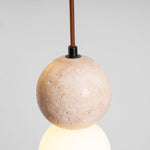 Camille Travertine Pendant Light – Natural Stone Sphere with Opal Glass Globe