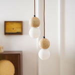 Camille Travertine Pendant Light – Natural Stone Sphere with Opal Glass Globe