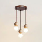 Camille Travertine Pendant Light – Natural Stone Sphere with Opal Glass Globe