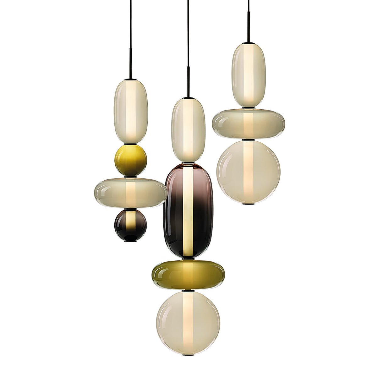 Candied Glass Combo Pendant Light – Artisan LED Multi-Shade Chandelier