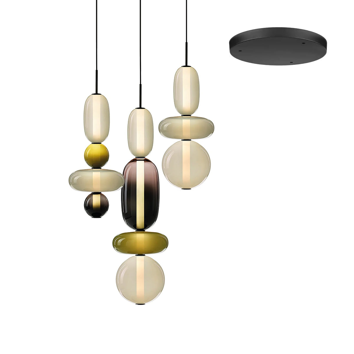 Candied Glass Combo Pendant Light – Artisan LED Multi-Shade Chandelier