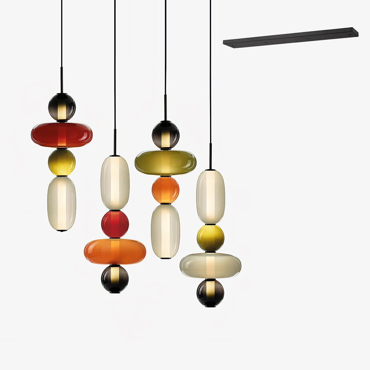 Candied Glass Combo Pendant Light – Artisan LED Multi-Shade Chandelier