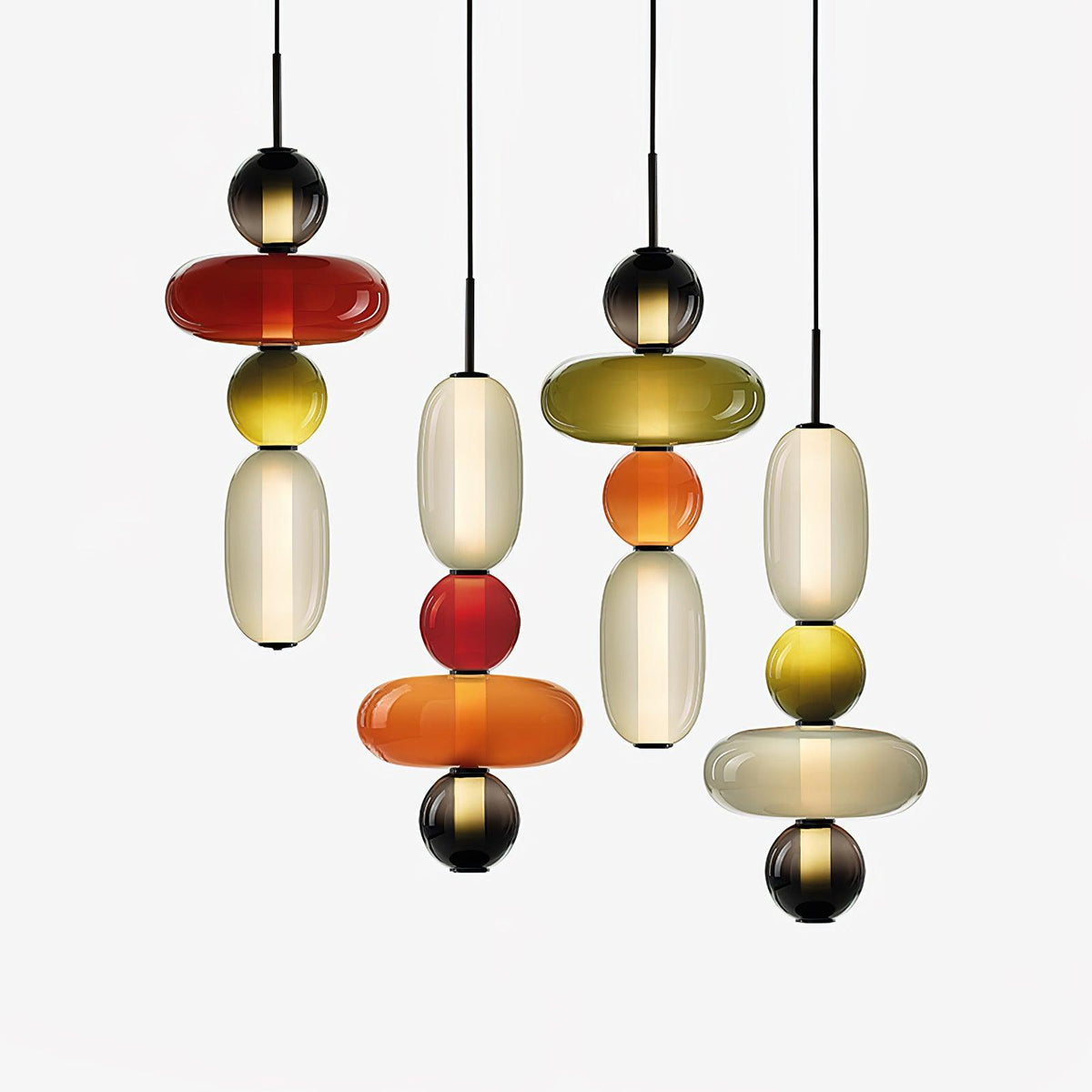 Candied Glass Combo Pendant Light – Artisan LED Multi-Shade Chandelier