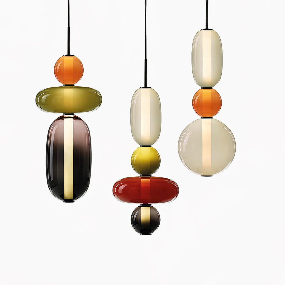 Candied Glass Combo Pendant Light – Artisan LED Multi-Shade Chandelier