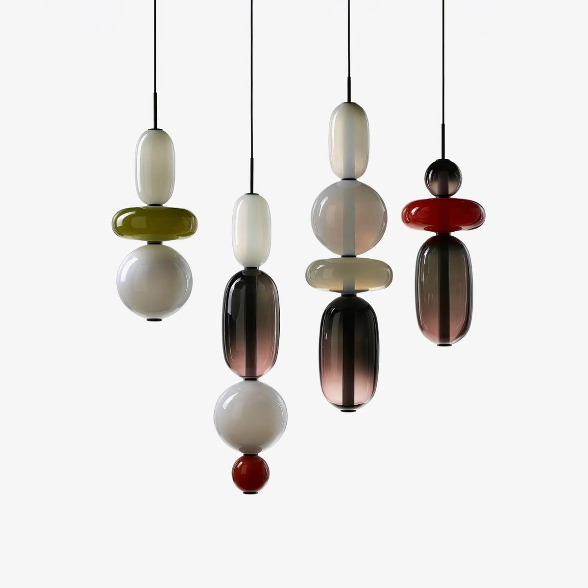 Candied Glass Combo Pendant Light – Artisan LED Multi-Shade Chandelier