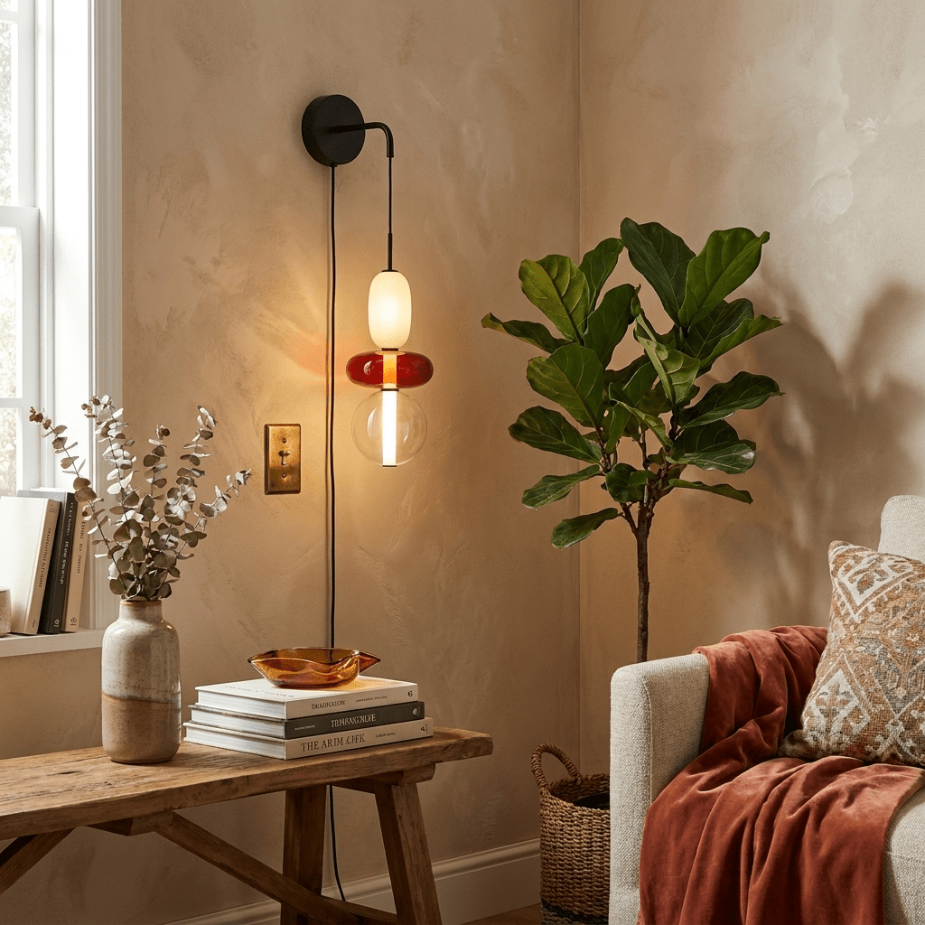 Candied Glass Wall Sconce – Hand-Blown Artisan LED Plug-In Light