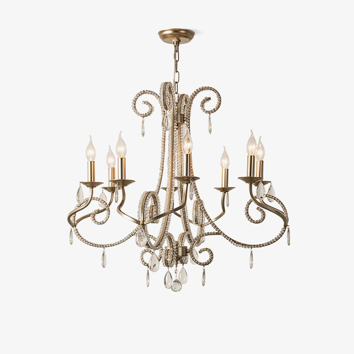 Crystal Candle Chandelier with Gold Finish, 8-Light Modern Classic Pendant