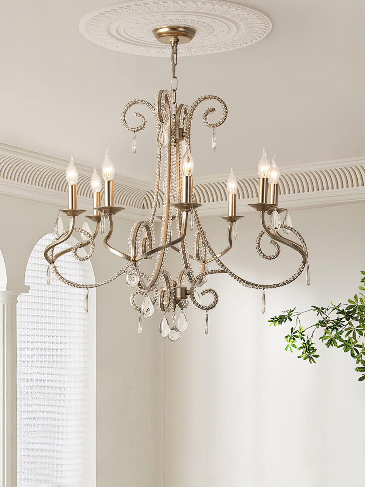 Crystal Candle Chandelier with Gold Finish, 8-Light Modern Classic Pendant