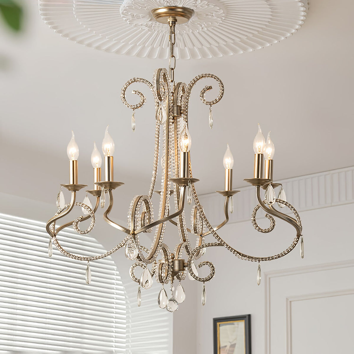 Crystal Candle Chandelier with Gold Finish, 8-Light Modern Classic Pendant