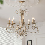 Crystal Candle Chandelier with Gold Finish, 8-Light Modern Classic Pendant