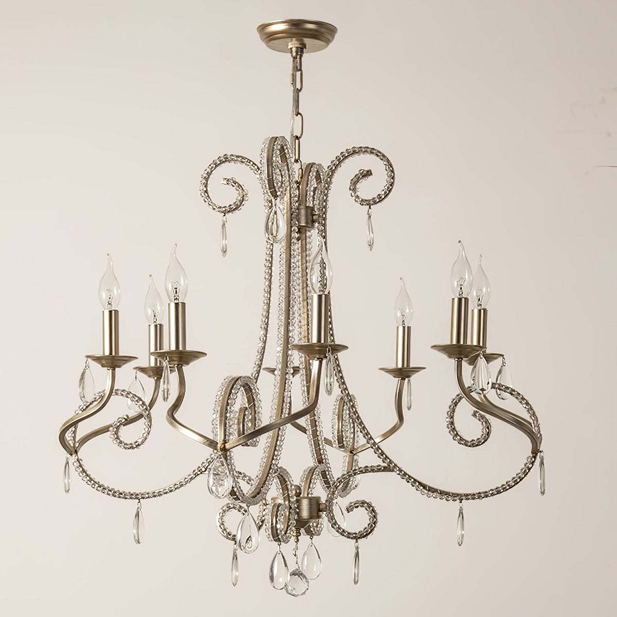 Crystal Candle Chandelier with Gold Finish, 8-Light Modern Classic Pendant