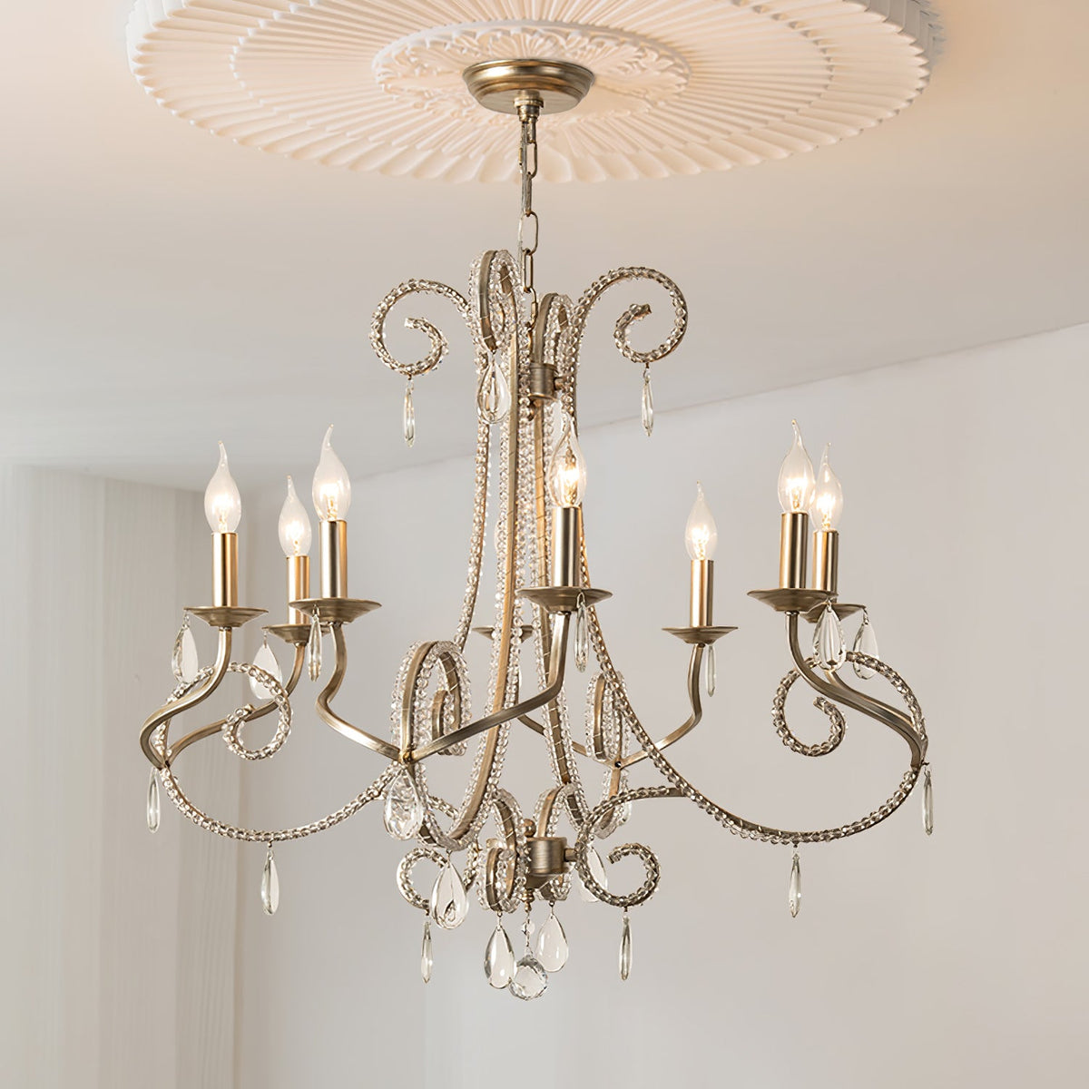Crystal Candle Chandelier with Gold Finish, 8-Light Modern Classic Pendant