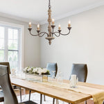 Candlestick Farmhouse Chandelier – Rustic Iron & Wood 5-Light Pendant for Dining Room