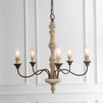 Candlestick Farmhouse Chandelier – Rustic Iron & Wood 5-Light Pendant for Dining Room