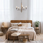Candlestick Farmhouse Chandelier – Rustic Iron & Wood 5-Light Pendant for Dining Room