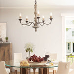 Candlestick Farmhouse Chandelier – Rustic Iron & Wood 5-Light Pendant for Dining Room