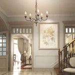 Candlestick Farmhouse Chandelier – Rustic Iron & Wood 5-Light Pendant for Dining Room