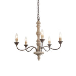 Candlestick Farmhouse Chandelier – Rustic Iron & Wood 5-Light Pendant for Dining Room
