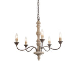 Candlestick Farmhouse Chandelier – Rustic Iron & Wood 5-Light Pendant for Dining Room