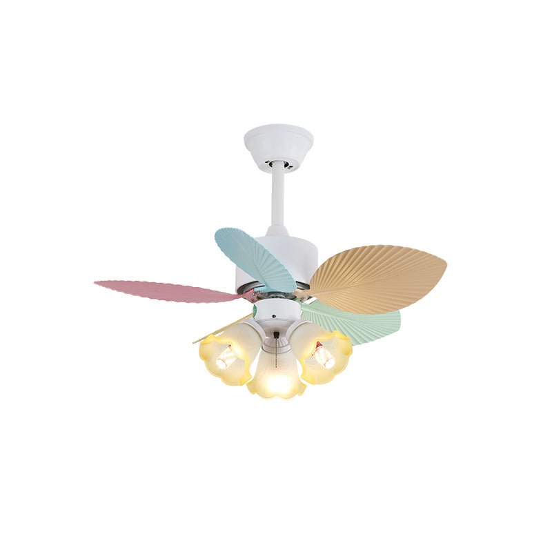 Candy Breeze Designer Ceiling Fan Light with Pastel Blades and Amber Glass Shade