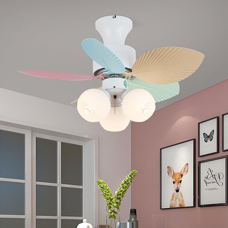 Candy Breeze Designer Ceiling Fan Light with Pastel Blades and Amber Glass Shade