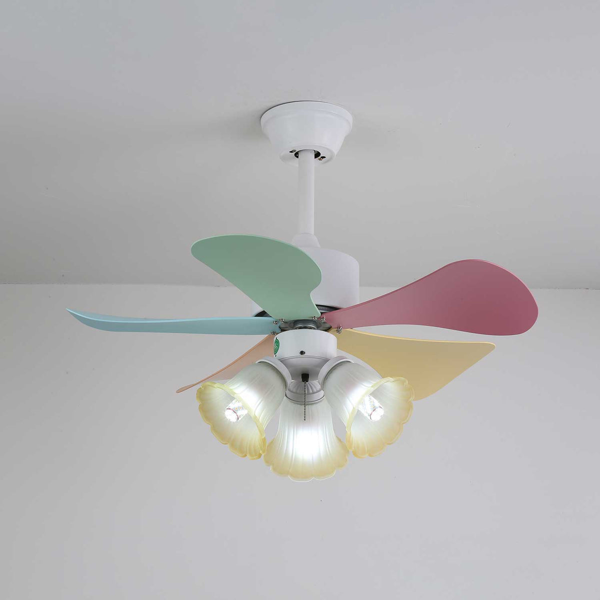Candy Breeze Designer Ceiling Fan Light with Pastel Blades and Amber Glass Shade