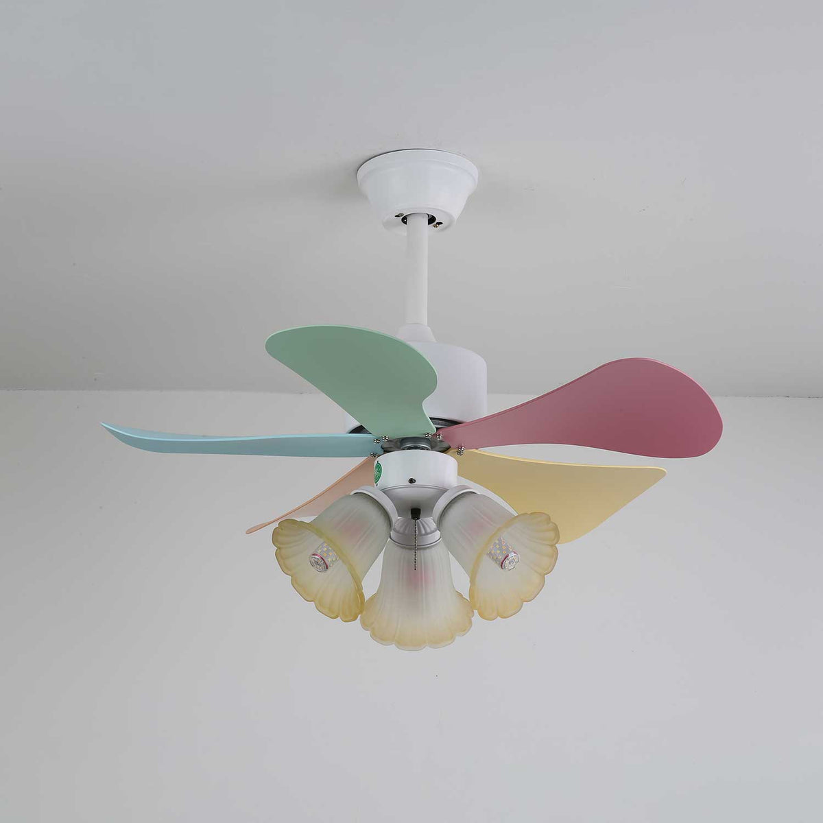 Candy Breeze Designer Ceiling Fan Light with Pastel Blades and Amber Glass Shade