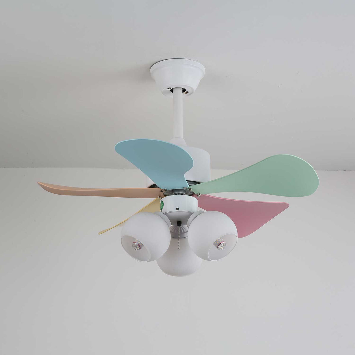 Candy Breeze Designer Ceiling Fan Light with Pastel Blades and Amber Glass Shade