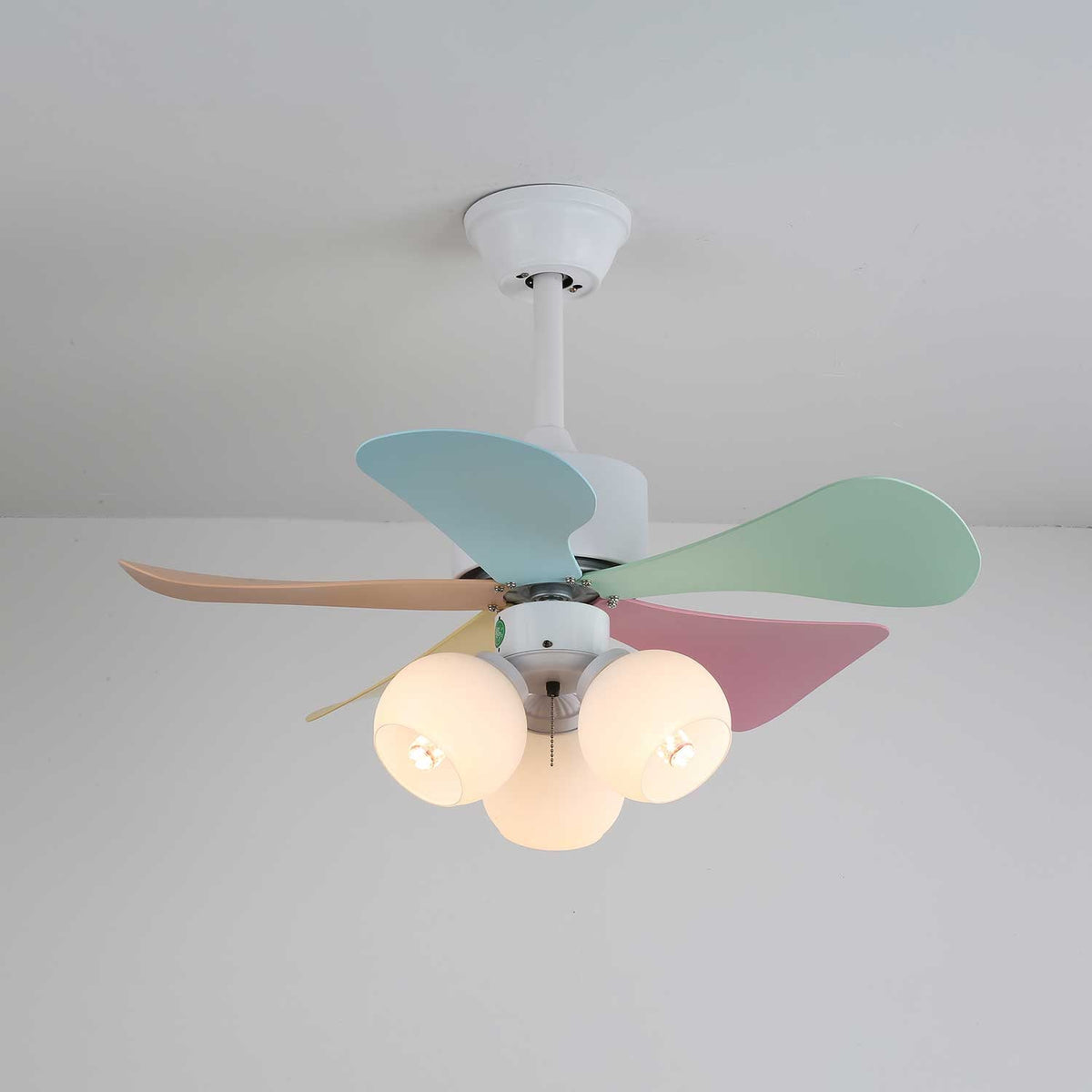 Candy Breeze Designer Ceiling Fan Light with Pastel Blades and Amber Glass Shade