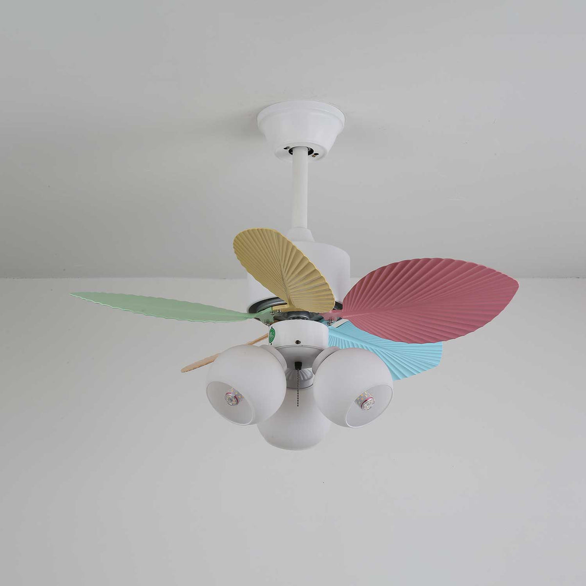 Candy Breeze Designer Ceiling Fan Light with Pastel Blades and Amber Glass Shade