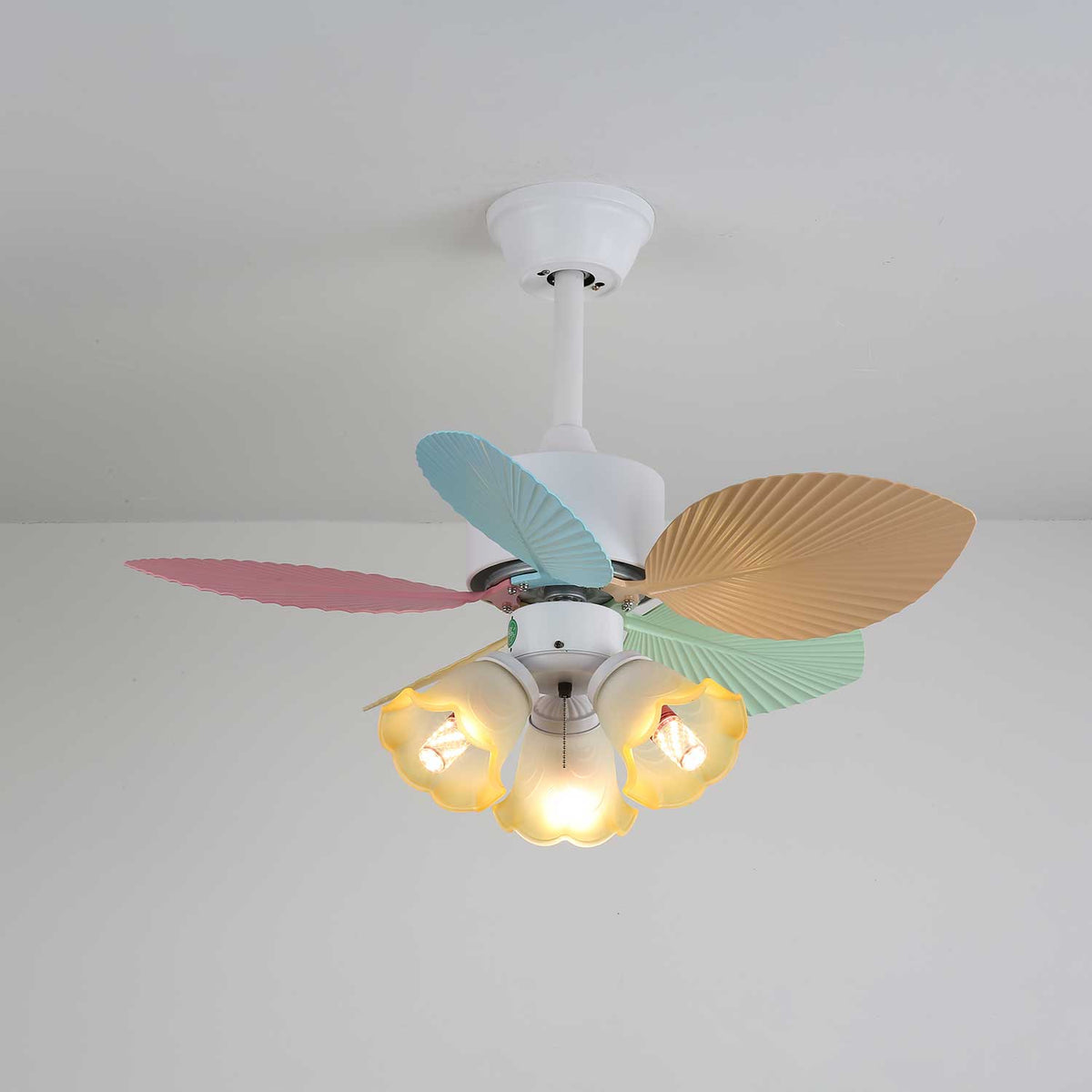 Candy Breeze Designer Ceiling Fan Light with Pastel Blades and Amber Glass Shade