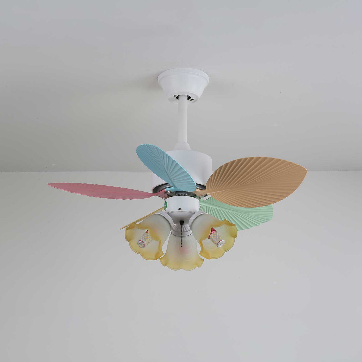 Candy Breeze Designer Ceiling Fan Light with Pastel Blades and Amber Glass Shade