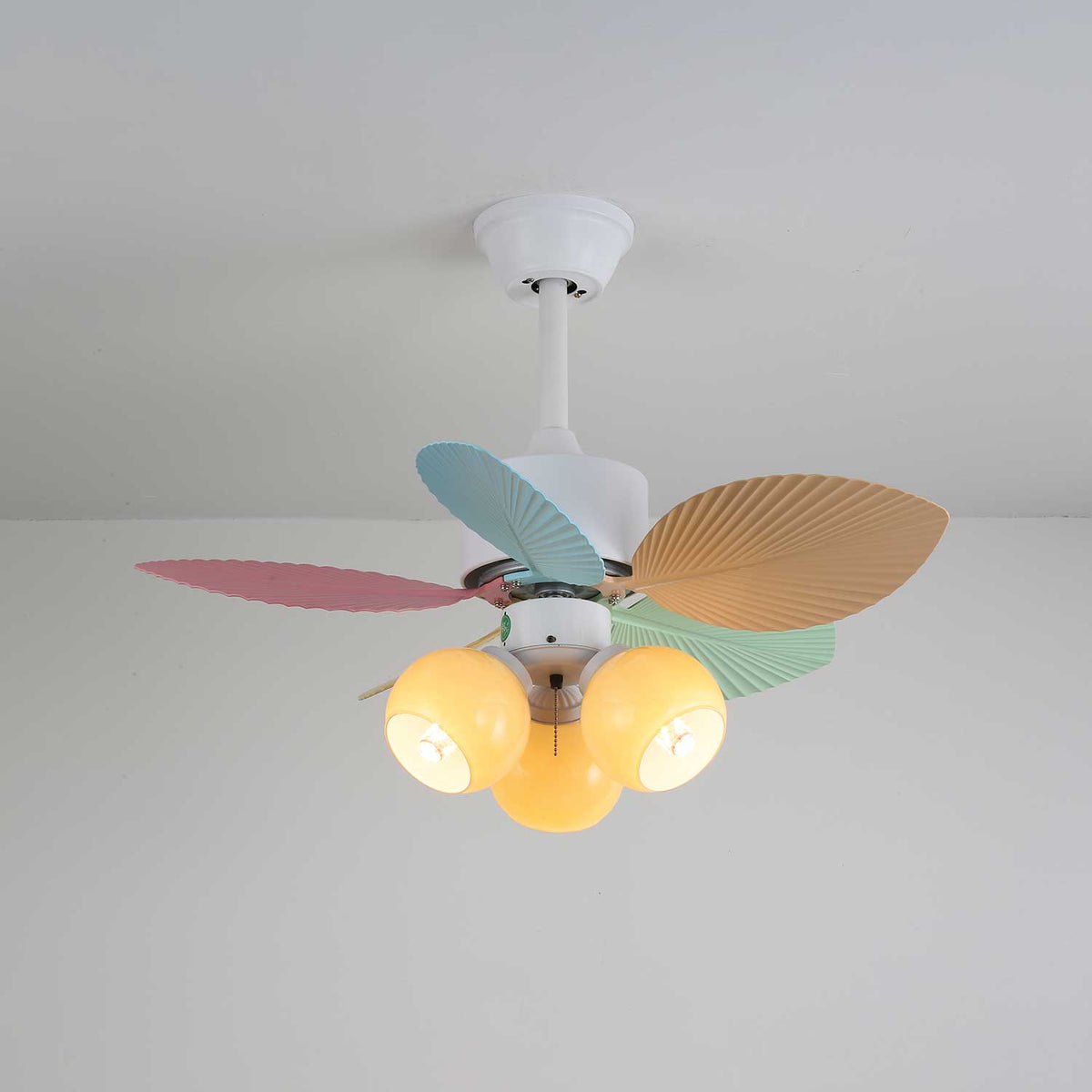 Candy Breeze Designer Ceiling Fan Light with Pastel Blades and Amber Glass Shade