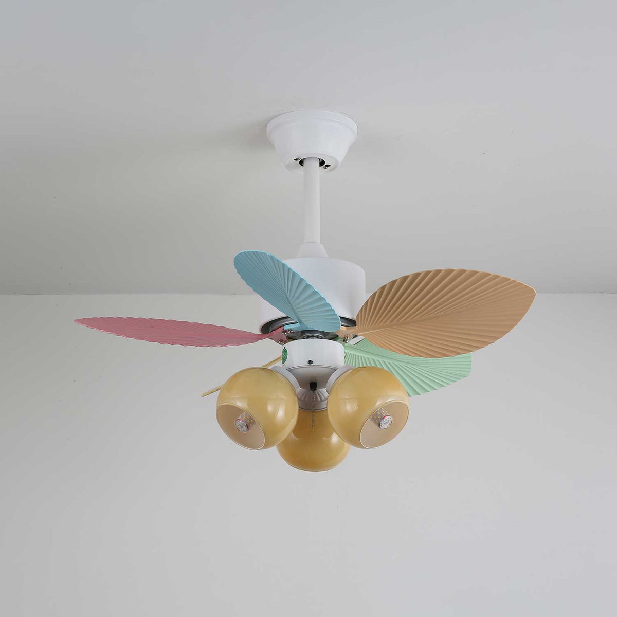 Candy Breeze Designer Ceiling Fan Light with Pastel Blades and Amber Glass Shade
