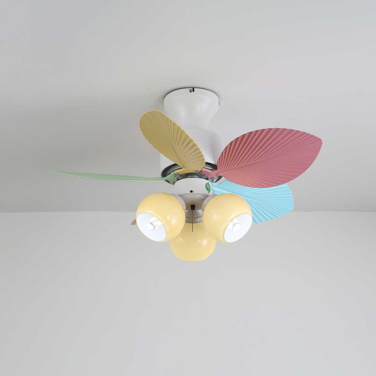 Candy Breeze Designer Ceiling Fan Light with Pastel Blades and Amber Glass Shade