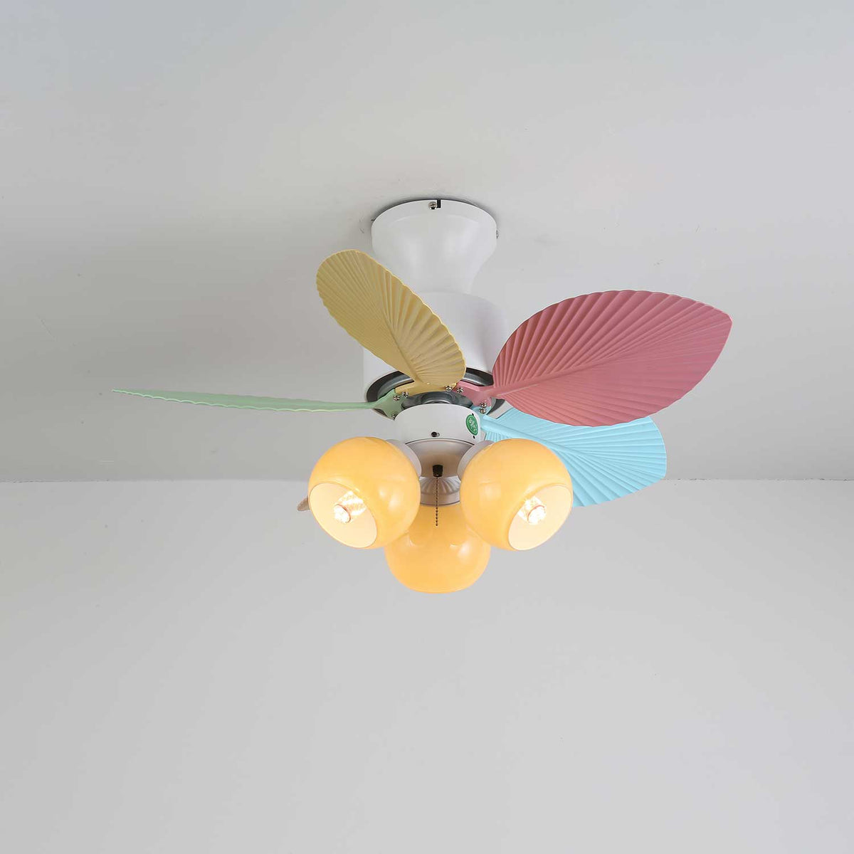 Candy Breeze Designer Ceiling Fan Light with Pastel Blades and Amber Glass Shade
