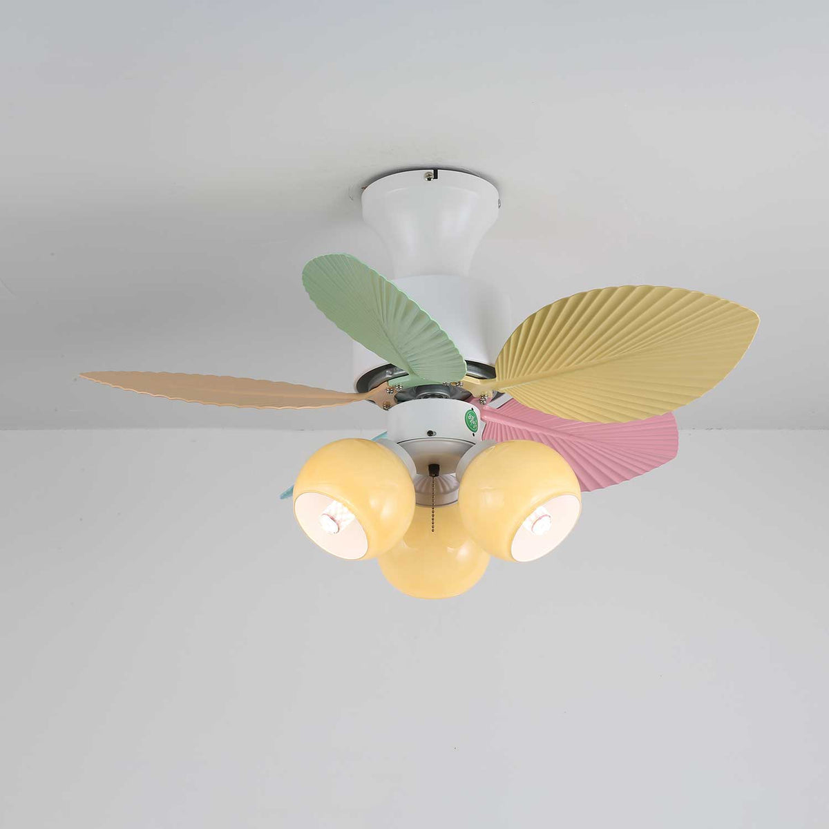 Candy Breeze Designer Ceiling Fan Light with Pastel Blades and Amber Glass Shade