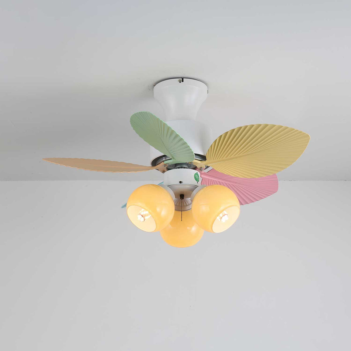 Candy Breeze Designer Ceiling Fan Light with Pastel Blades and Amber Glass Shade