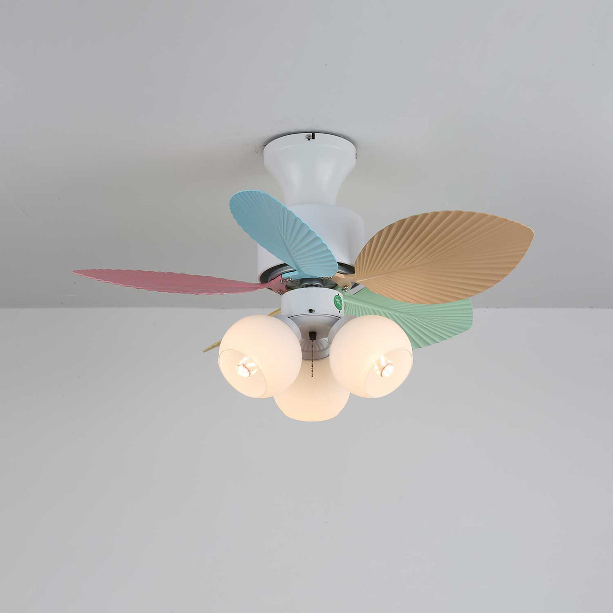 Candy Breeze Designer Ceiling Fan Light with Pastel Blades and Amber Glass Shade